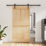 Sliding Door Natural and Black 100 x 210 cm Solid Pine Wood - Front View
