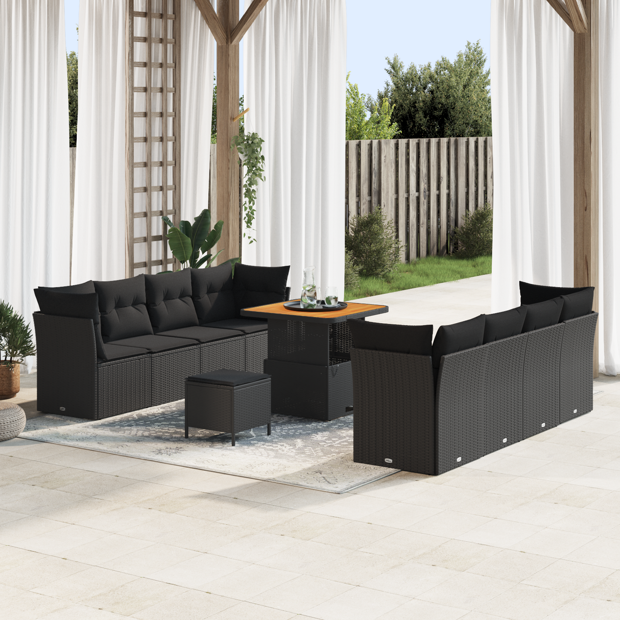 Garden Sofa Set with Cushion 11 pcs Black Poly Rattan
