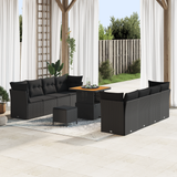 Garden Sofa Set with Cushion 11 pcs Black Poly Rattan - Front View
