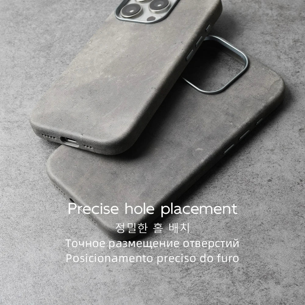 YMW Scars Crazy Horse Genuine Leather Case for iPhone 16 Pro Max 15 14 13 Mini Magnetic PULL-UP Frosty Cowhide Phone Cover