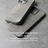 YMW Scars Crazy Horse Genuine Leather Case for iPhone 16 Pro Max 15 14 13 Mini Magnetic PULL-UP Frosty Cowhide Phone Cover - Side View
