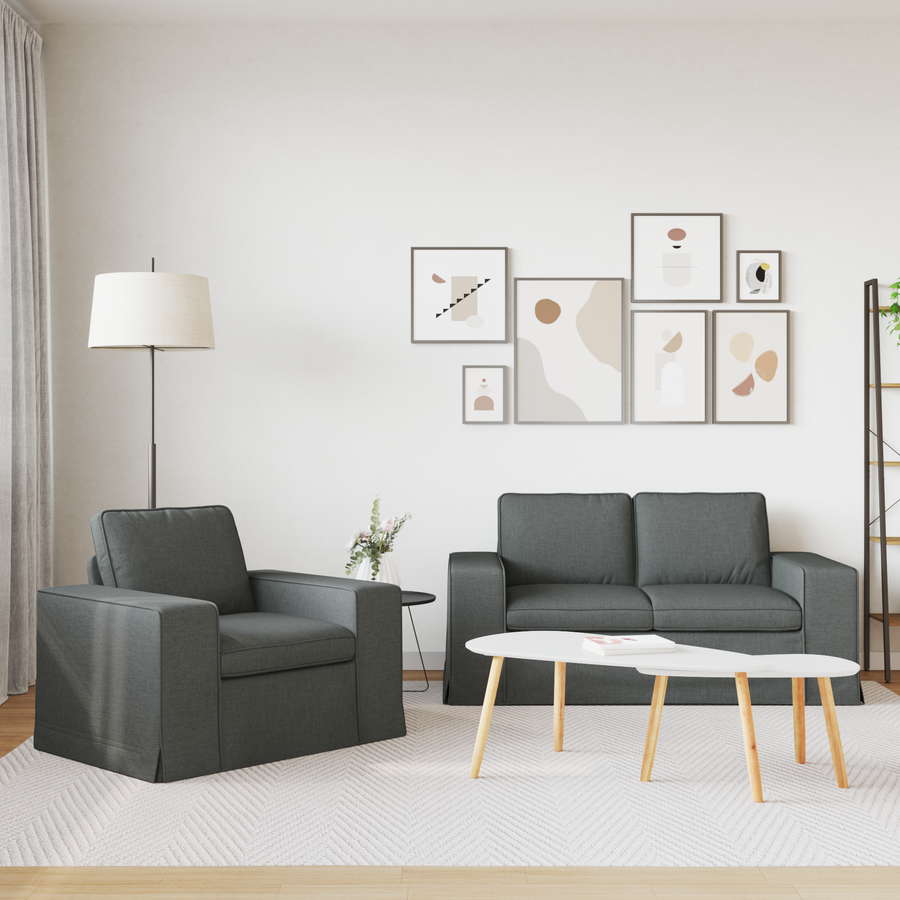 Sofa Set 2 pcs Dark Grey Fabric