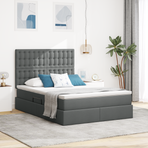 Storage Bed with Headboard Dark Grey 153 x 203 cm Fabric