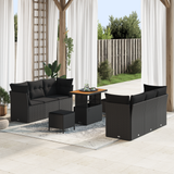 Garden Sofa Set with Cushion 9 pcs Black Poly Rattan - Front View