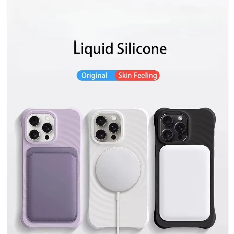 Water Ripple Liquid Silicone For Magsafe Wireless Charge Magnetic Case For iPhone 15 16 14 13 11 12 Pro Max Soft Shockproof Case