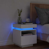 Bedside Cabinet with LED Lights White 40x39x48.5 cm - Front View