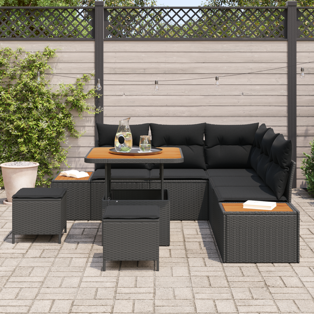 Garden Sofa Set 8 pcs Black Poly Rattan and Powder-coated Steel
