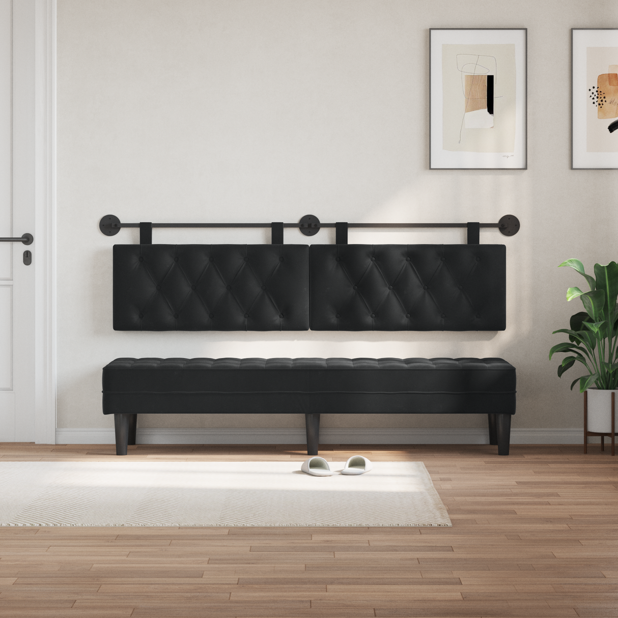 Hanging Headboard with LED Light Black Velvet