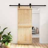 Sliding Door Natural and Black 80 x 210 cm Solid Pine Wood