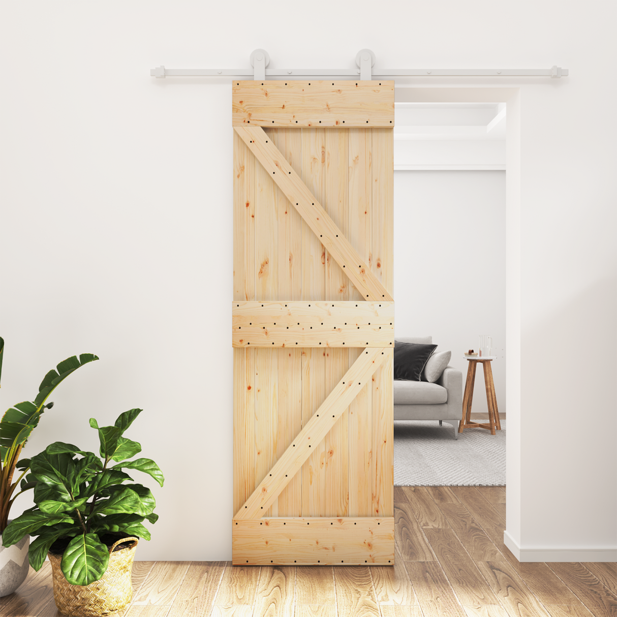 Sliding Door Natural and White 70 x 210 cm Solid Pine Wood