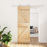 Sliding Door Natural and White 70 x 210 cm Solid Pine Wood - Front View