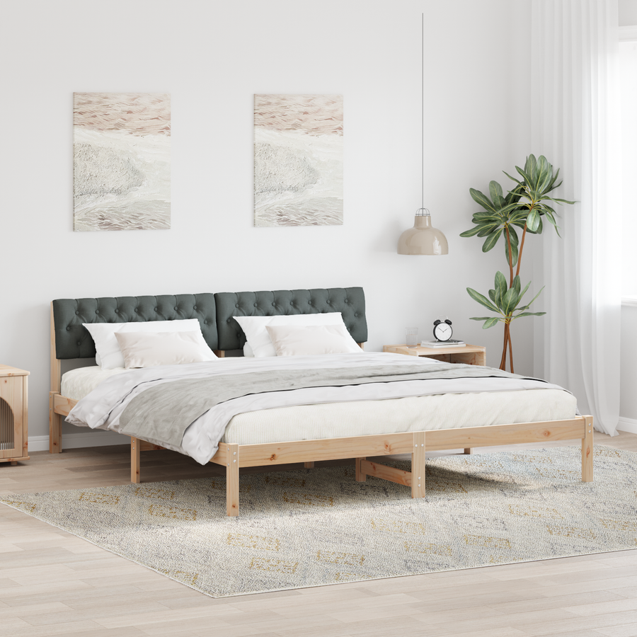 Bed frame Brown and dark grey 180 x 200 cm Solid pine wood