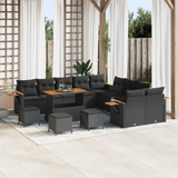 Garden Sofa Set with Cushion 18 pcs Black Poly Rattan - Front View
