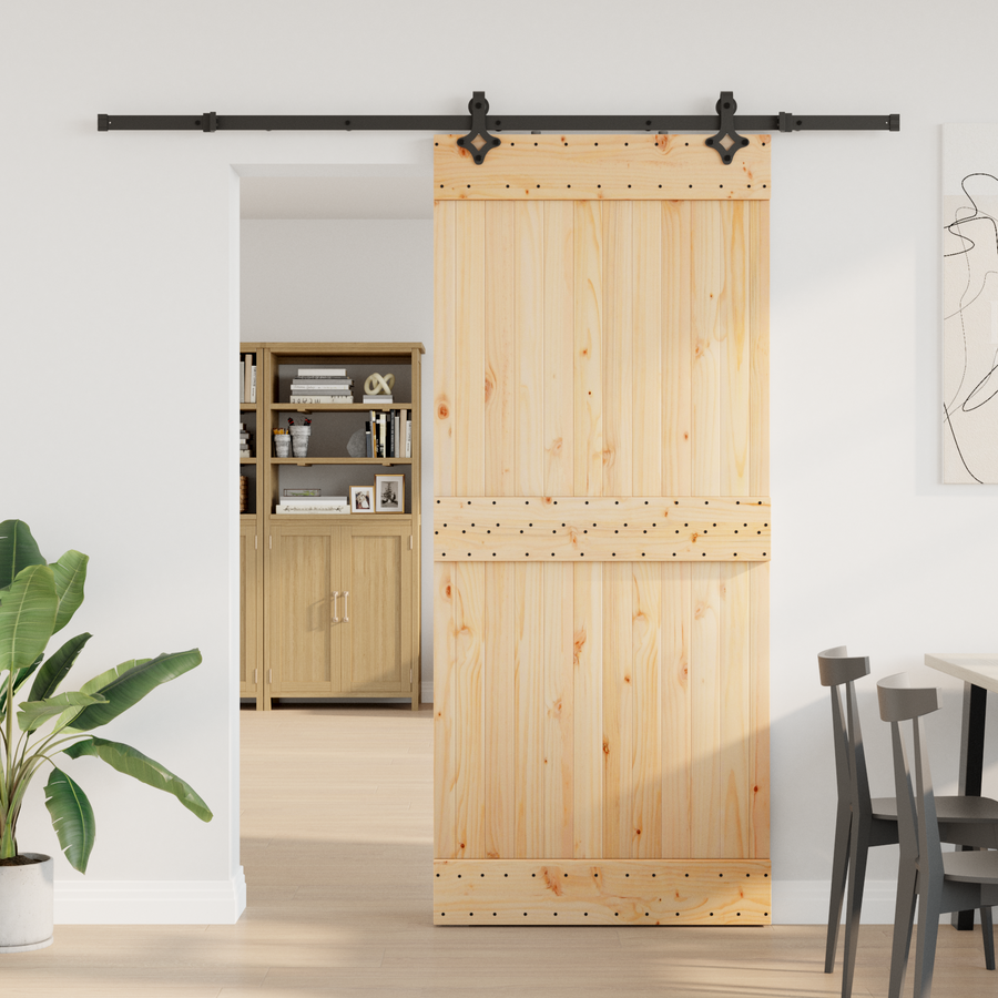 Sliding Door NARVIK Natural and Black 90 x 210 cm (213.5 cm)