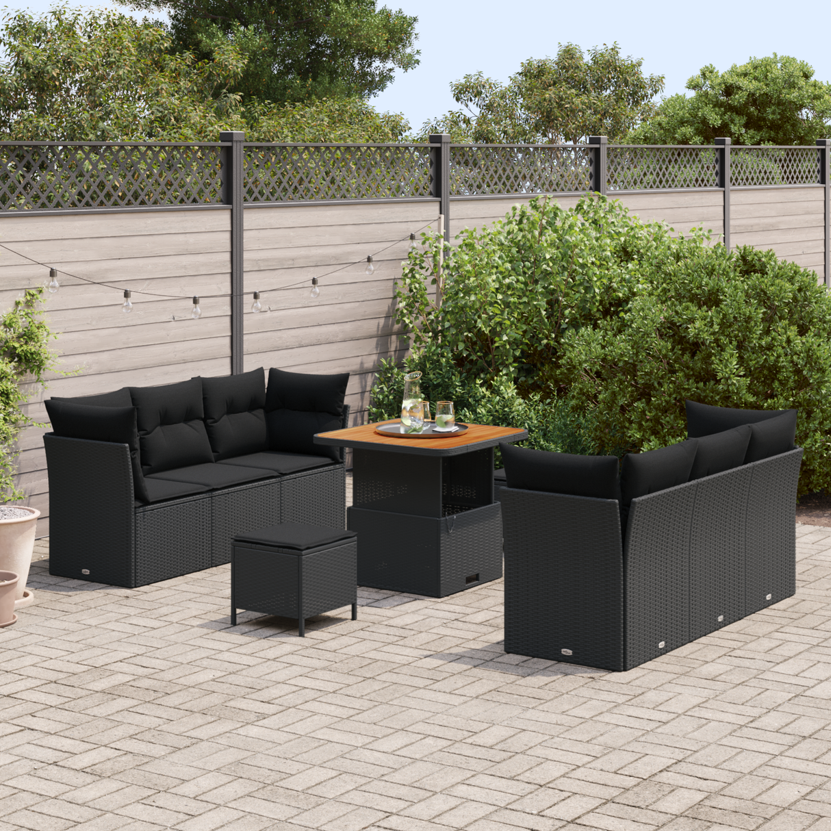 Garden Sofa Set with Cushion 9 pcs Black Poly Rattan