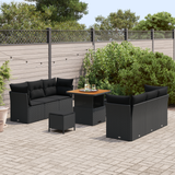 Garden Sofa Set with Cushion 9 pcs Black Poly Rattan