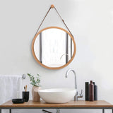 CARLA HOME Hanging Wall Mirror 38cm - Solid Bamboo Frame and Adjustable Leather Strap for Bathroom and Bedroom, Vanity Mirror, Makeup Mirror, Face Mirrors, Wall Shelf Mirror (Round 38 cm)-1992735290560745473