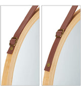 CARLA HOME Hanging Wall Mirror 45cm - Solid Bamboo Frame and Adjustable Leather Strap for Bathroom and Bedroom, Vanity Mirror, Makeup Mirror, Face Mirrors, Wall Shelf Mirror (Round 45 cm)-1978962234897993731