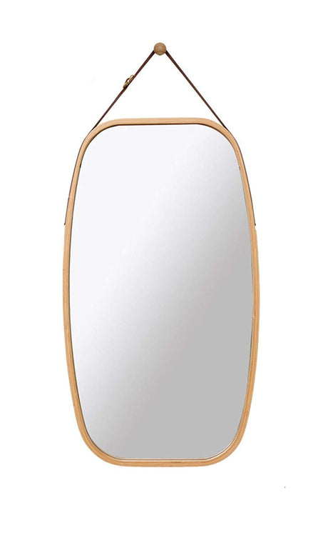 CARLA HOME Hanging Wall Mirror 74x43cm - Solid Bamboo Frame and Adjustable Leather Strap for Bathroom and Bedroom, Vanity Mirror, Makeup Mirror, Face Mirrors, Wall Shelf Mirror (Full Length)-1978962235103514624