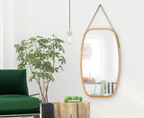 CARLA HOME Hanging Wall Mirror 74x43cm - Solid Bamboo Frame and Adjustable Leather Strap for Bathroom and Bedroom, Vanity Mirror, Makeup Mirror, Face - Side View