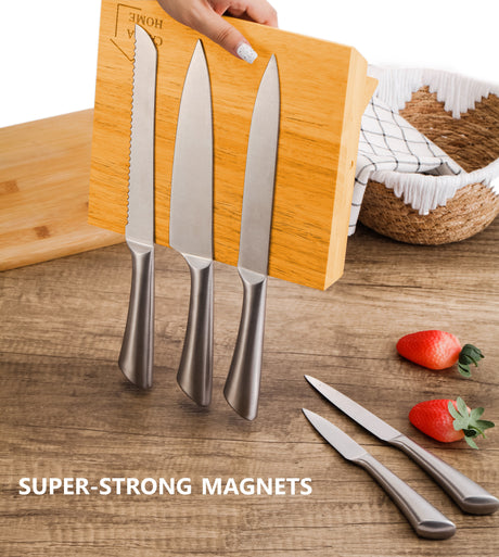 CARLA HOME Natural Bamboo Magnetic Knife Block Holder with Strong Magnets for Home Kitchen Storage & Organisation-1992735297133219841
