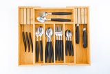 CARLA HOME Large Capacity Bamboo Expandable Drawer Organizer with Knife Block Holder for Home Kitchen Utensils-1992735295698767875
