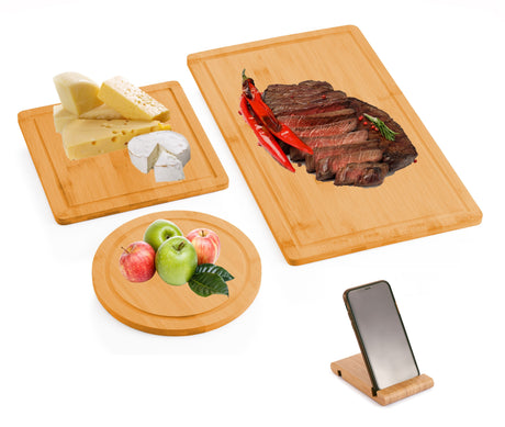 CARLA HOME 3 Pieces Bamboo Cutting Board with Juice Groove and Mobile Holder included for Home Kitchen-1992735302468374528