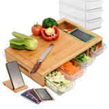 CARLA HOME Large Bamboo Cutting Board and 4 Containers with Mobile Holder gift included for Home Kitchen-1992735302862639104