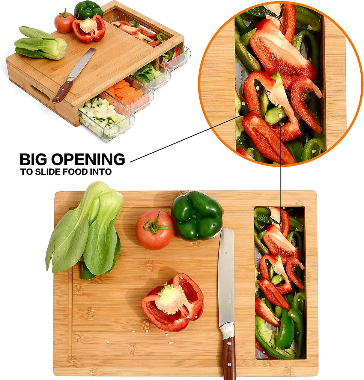 CARLA HOME Large Bamboo Cutting Board and 4 Containers with Mobile Holder gift included for Home Kitchen-1992735302862639106