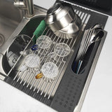 CARLA HOME Large Stainless Steel Roll Up Dish Drying Rack with Utensil Holder for Home Kitchen-1978962236592492553
