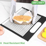 CARLA HOME Large Stainless Steel Roll Up Dish Drying Rack with Utensil Holder for Home Kitchen - Side View