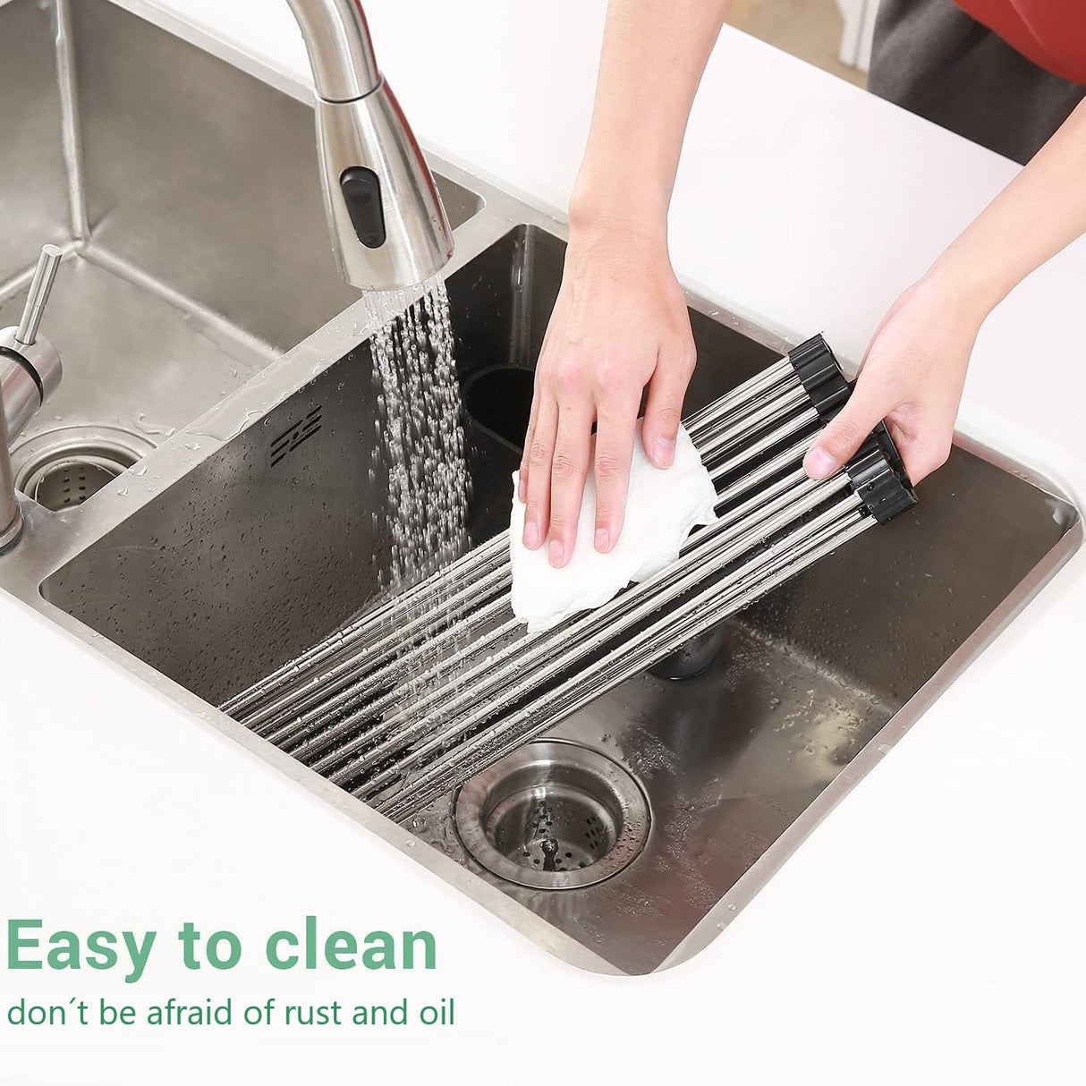 CARLA HOME Large Stainless Steel Roll Up Dish Drying Rack with Utensil Holder for Home Kitchen-1978962236592492549
