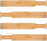 CARLA HOME  4 Pack Bamboo Adjustable Kitchen Drawer Dividers (Large, 44-55 cm) - Low Angle