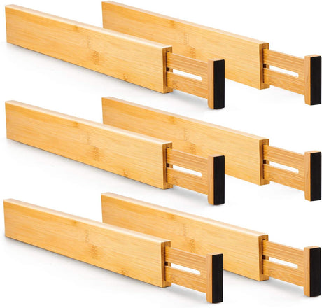 CARLA HOME  6 Pack Bamboo Adjustable Kitchen Drawer Dividers (Large, 44-55 cm)-1978962237007728640