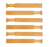 CARLA HOME  6 Pack Bamboo Adjustable Kitchen Drawer Dividers (Large, 44-55 cm) - Low Angle