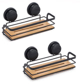 CARLA HOME 2 Pack Rectangular Bamboo Corner Shower Caddy Shelf Basket Rack with Premium Vacuum Suction Cup No-Drilling for Bathroom and Kitchen - Extra Image