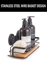CARLA HOME 2 Pack Rectangular Bamboo Corner Shower Caddy Shelf Basket Rack with Premium Vacuum Suction Cup No-Drilling for Bathroom and Kitchen - Top-Down View