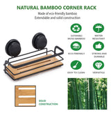 CARLA HOME 2 Pack Rectangular Bamboo Corner Shower Caddy Shelf Basket Rack with Premium Vacuum Suction Cup No-Drilling for Bathroom and Kitchen - Rear View