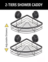 CARLA HOME 2 Pack Round Corner Shower Caddy Shelf Basket Rack with Premium Vacuum Suction Cup No-Drilling for Bathroom and Kitchen