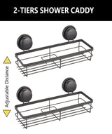 CARLA HOME 2 Pack Rectangular Corner Shower Caddy Shelf Basket Rack with Premium Vacuum Suction Cup No-Drilling for Bathroom and Kitchen - Front View