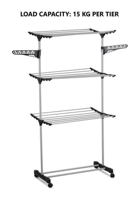 CARLA HOME Folding 3 Tier Clothes Laundry Drying Rack with Stainless Steel Tubes for Indoor & Outdoor Home-1992735283719835652