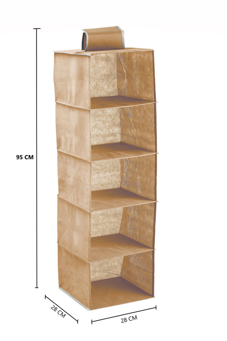 CARLA HOME  5 Tier Shelf Hanging Closet Organizer and Storage for Clothes (Beige)-1992735280918040583