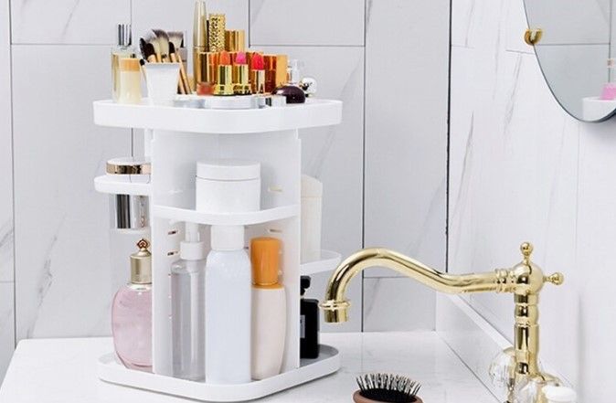 CARLA HOME 360 Rotating Large Capacity Makeup Organizer for Bedroom and Bathroom (White)-1992735294788603908