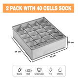 CARLA HOME Set of 2 Fabric Drawer Organizer Divider Storage Boxes for Storing Socks, Underwear, Ties, Scarves (Grey)