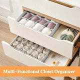 CARLA HOME Set of 2 Fabric Drawer Organizer Divider Storage Boxes for Storing Socks, Underwear, Ties, Scarves (Grey) - Rear View