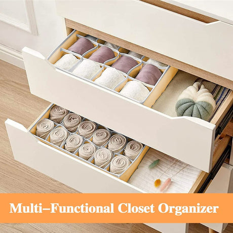 CARLA HOME Set of 2 Fabric Drawer Organizer Divider Storage Boxes for Storing Socks, Underwear, Ties, Scarves (Beige)-1978962239771774980