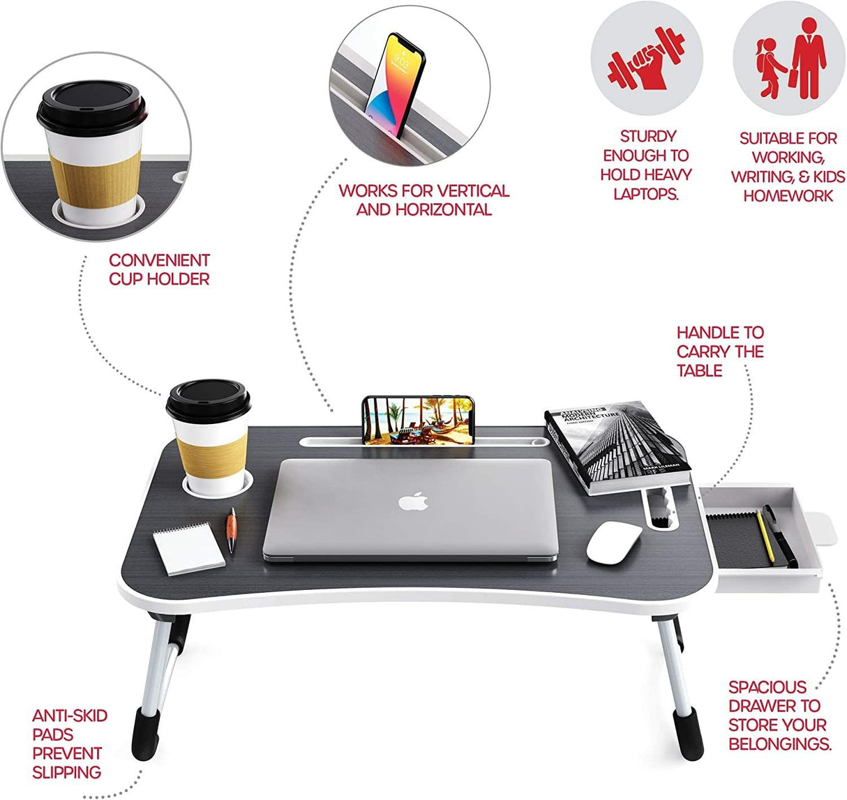 CARLA HOME Laptop Bed Desk with Storage and foldable legs for Adults, Kids & Home Office-1992735285468860419