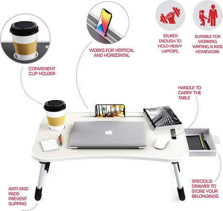 CARLA HOME Laptop Bed Desk with Storage and foldable legs for Adults, Kids & Home Office-1978962240824545284