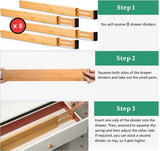 8 Pack Bamboo Adjustable Kitchen Drawer Dividers (Large, 44-55 cm) - 45-Degree Angle