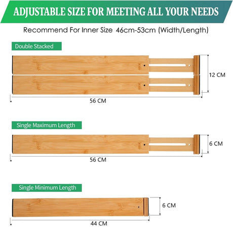 12 Pack Bamboo Adjustable Kitchen Drawer Dividers (Large, 44-55 cm)-1978962241843761156